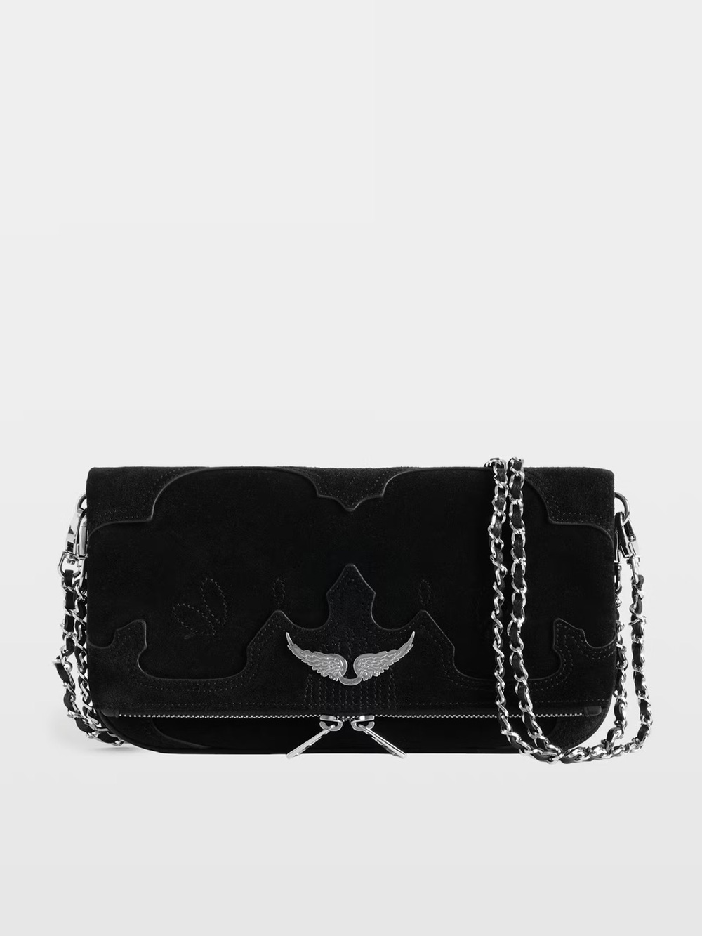 Black Suede Shoulder Bag with Silver Chain